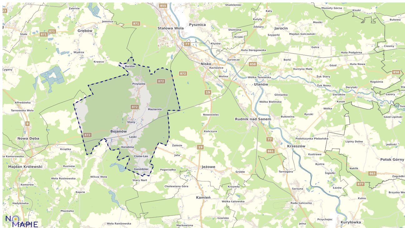 Mapa obszarów ochrony przyrody Bojanowa